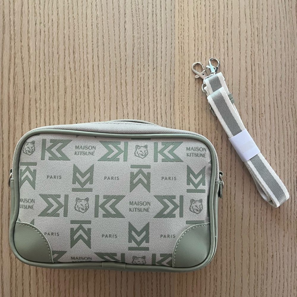 Maison Kitsuné Green and Cream Patterned Bag